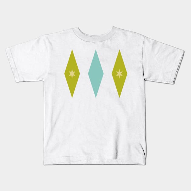 Retro Aqua Blue Avocado Green and Yellow Stars In Diamonds Kids T-Shirt by OrchardBerry